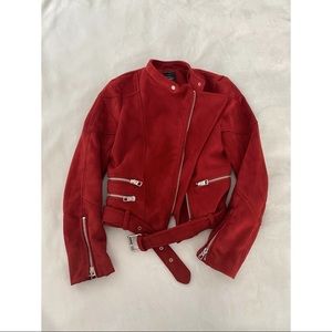 ZARA Red Faux Suede Biker Jacket